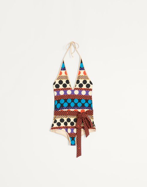 Valentino Lycra One-piece Swimsuit With Opticool Riga Pois Print Woman Multicolour S