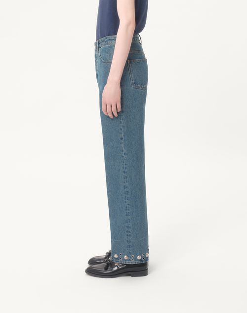 Valentino - Denim Pants With Cabochons - Blue - Man - Denim