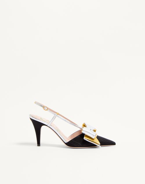 Valentino Garavani Bowow Slingback Pumps In Moirè Fabric 85mm Woman Black/silver/antique Gold 36.5