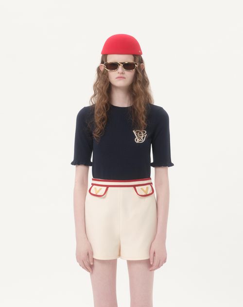 Valentino - Embroidered Wool Top - Night/cream - Woman - Knitwear