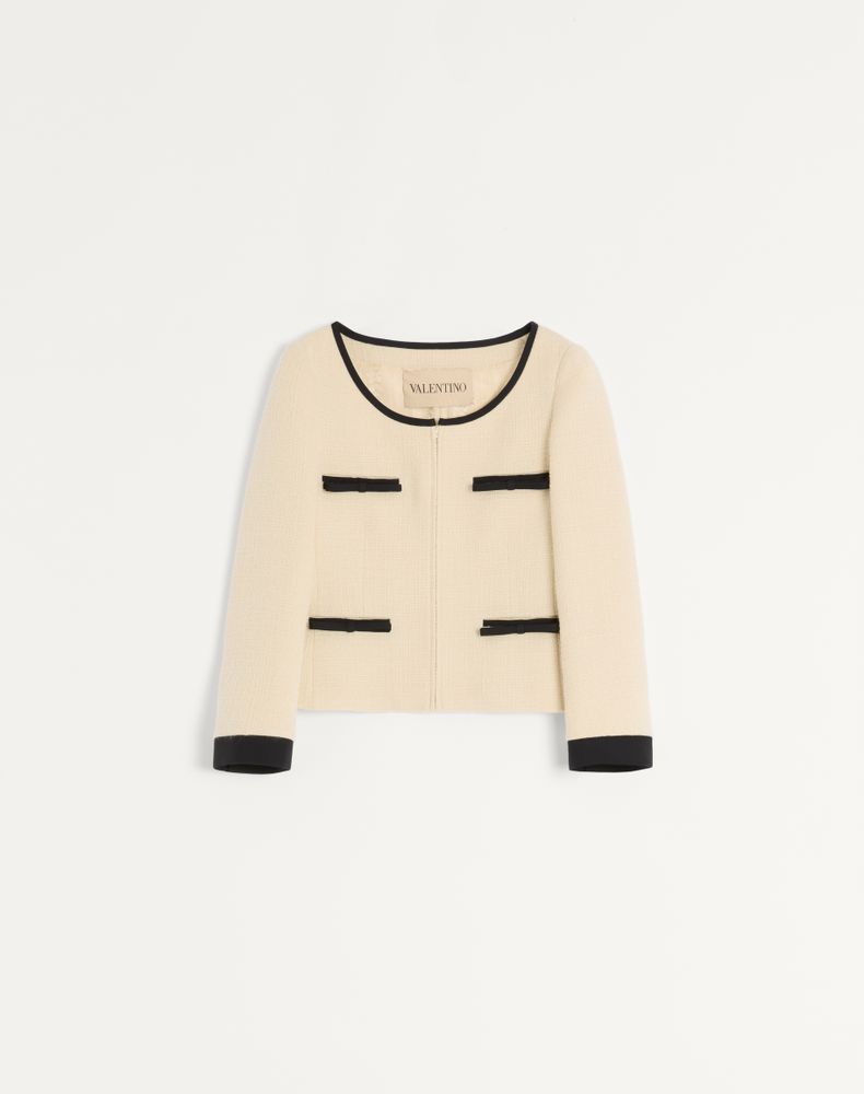 Valentino Women's Almond/Black Plain Wool Tweed Jacket Woman 48