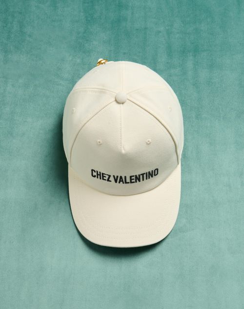 Valentino Garavani - Chez Valentino Cotton Baseball Cap With Embroidery - Ivory/black - Man - Hats And Gloves