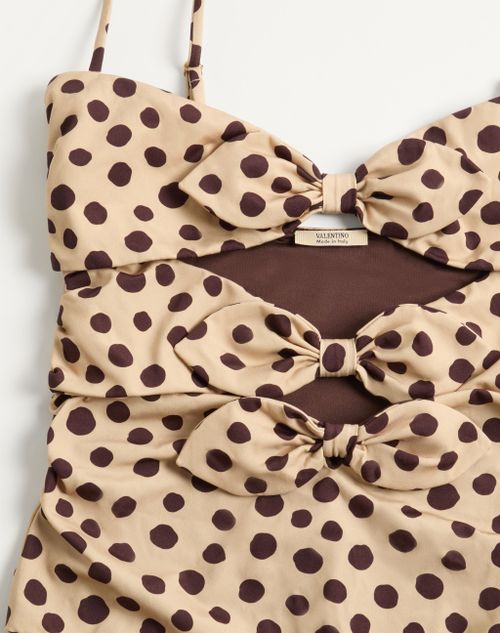 Valentino - Einteiliger Badeanzug Aus Lycra Mit Dalmata Plus De Pois-punktmuster - Beige/schokolade - Frau - Bademode