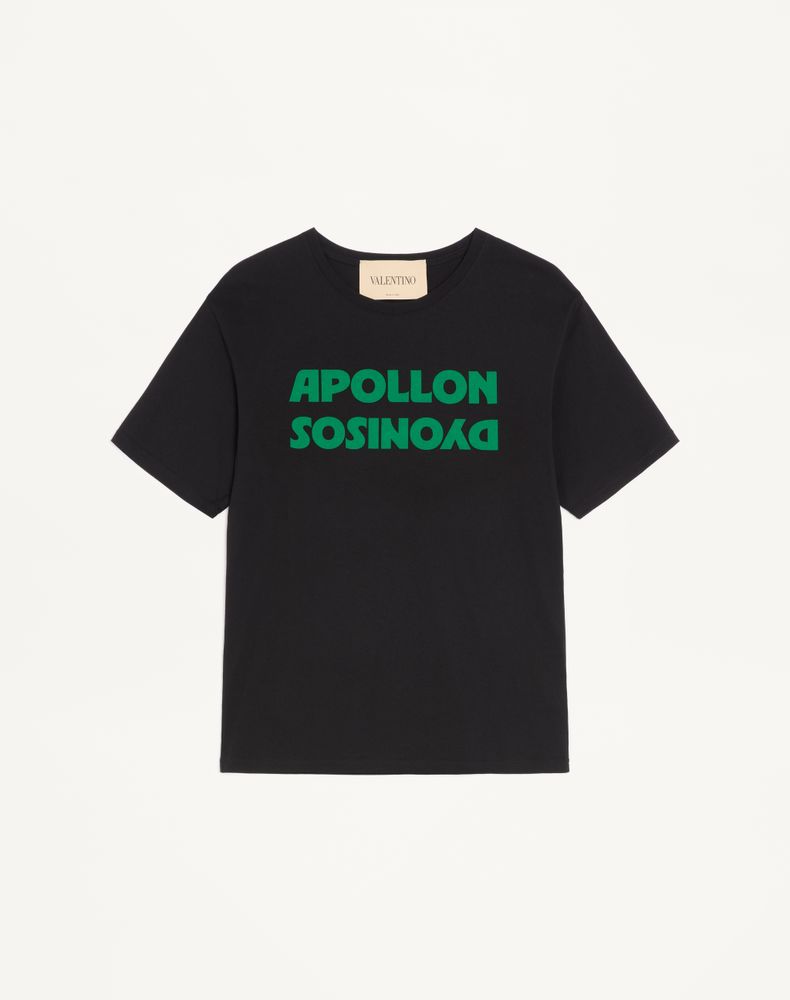 Valentino Men's Black/Green Cotton T-Shirt With Apollon/Dyonisos Print Man Xxl