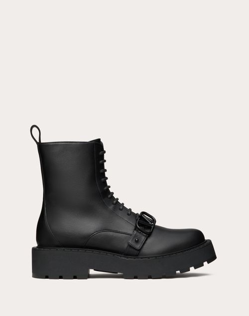 Shop Valentino Garavani Vlogo Signature Calfskin Combat Boot 45mm Woman Black 41.5