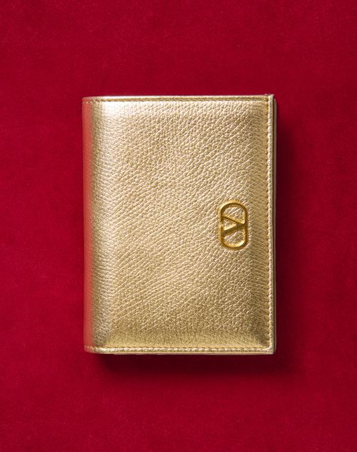 Valentino Garavani - Vlogo Signature Laminated Grainy Calfskin Wallet - Antique Brass - Woman - Wallets And Small Leather Goods