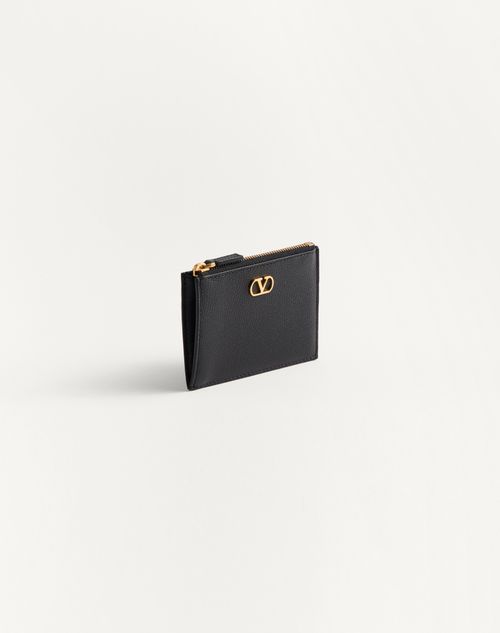 Valentino Garavani - Vlogo Signature Grainy Calfskin Card Holder - Black - Woman - Wallets And Small Leather Goods