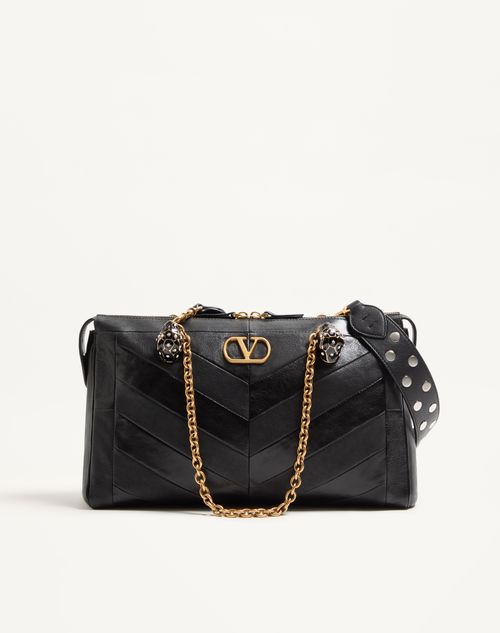 Valentino Garavani Garavani Panthea Shoulder Bag In Nappa Leather With Chevron Pattern Wom In Black