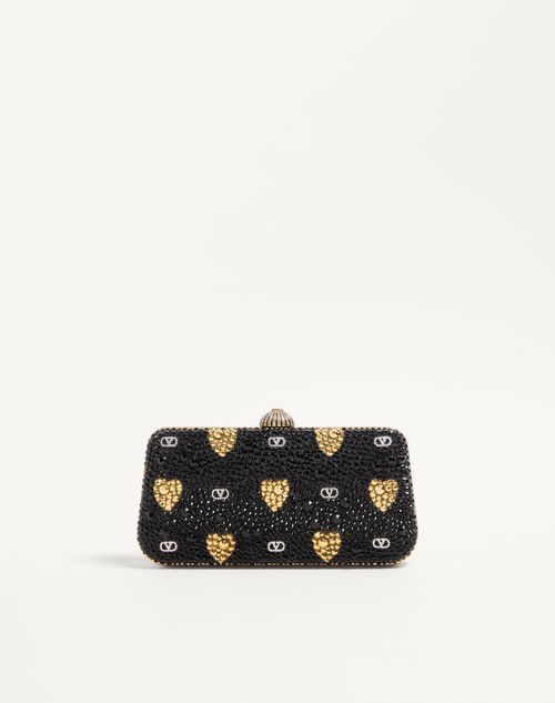 Valentino Garavani - Carry Secrets Minaudiere With Rhinestone Cour De Cœur Motif - Black/gold/crystal - Woman - Clutches