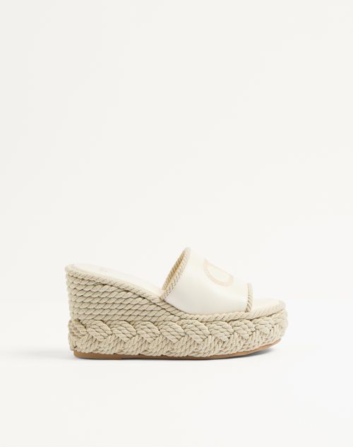 Valentino Garavani - Vlogo Torchon Wedge Slide In Nappa 100mm - Ivory - Woman - Espadrilles And Wedges