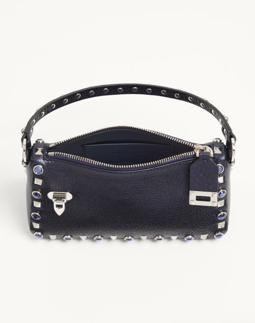 Valentino Garavani - Valentino Garavani Rockstud Small Shoulder Bag In Laminated Calfskin With Cabochon Stones - Navy - Woman - Shoulder Bags