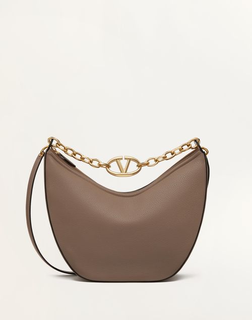 Shop Valentino Garavani Vlogo Moon Medium Grainy Calfskin Hobo Bag With Chain Woman Clay Uni