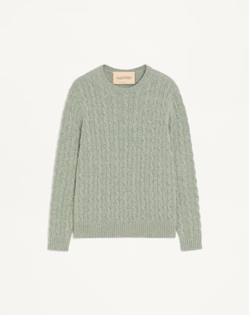 Valentino - Valentino Zopfstrickpullover Aus Wolle Mit Vlogo - Salbei - Mann - Strickwaren