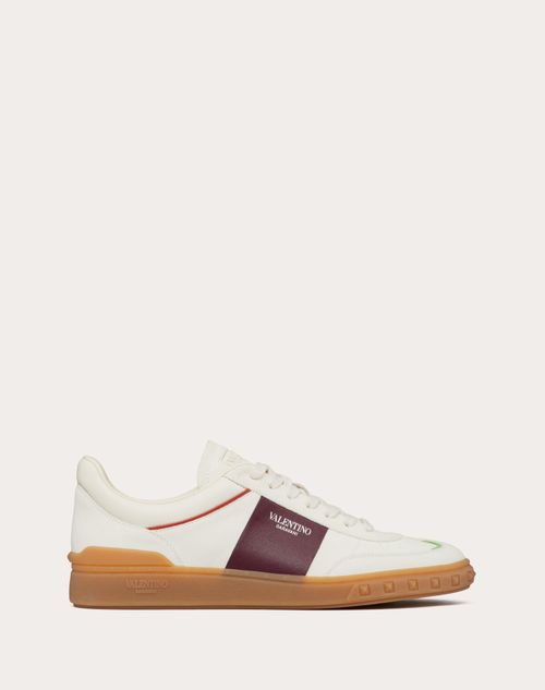 Shop Valentino Garavani Upvillage Low Top Trainer In Split Leather And Calfskin Nappa Leather In Ivory/wine/mint/amber
