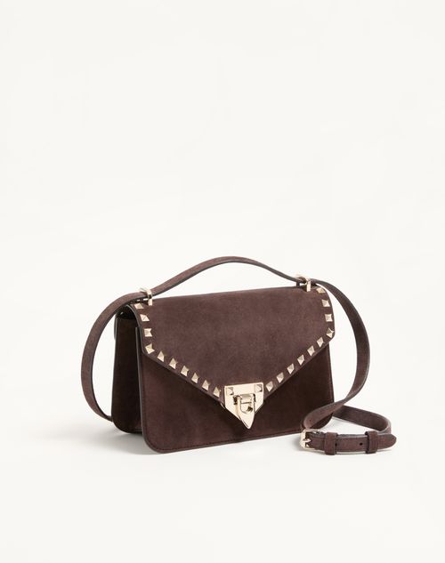 Valentino Garavani - Valentino Garavani Rockstud Small Shoulder Bag In Suede - Ebony - Woman - Shoulder Bags