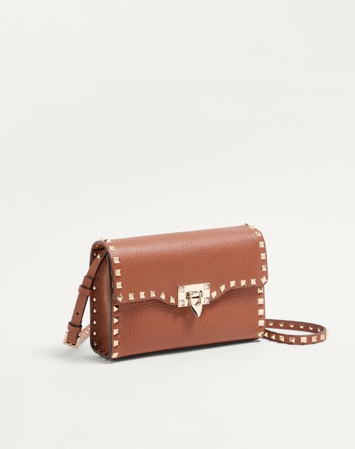 Valentino Garavani - Small Rockstud Grainy Calfskin Crossbody Bag - Saddle Brown - Woman - Bags