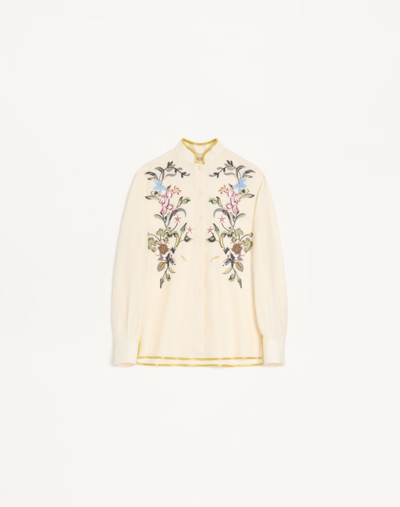 Valentino Garavani Floral Embroidery Shirt Shirt And Blouse Beige In Brown