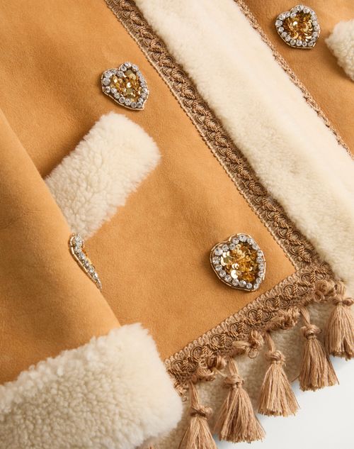 Valentino - Piel De Oveja Bordada - Beis - Mujer - Abrigos Y Chaquetas