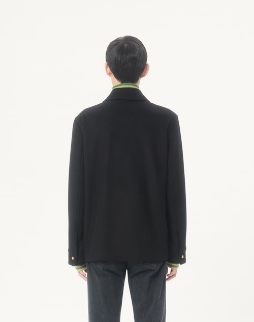 Valentino - Valentino Wool And Cashmere Jacket With Embroidered Valentino Patch - Black - Man - Outerwear