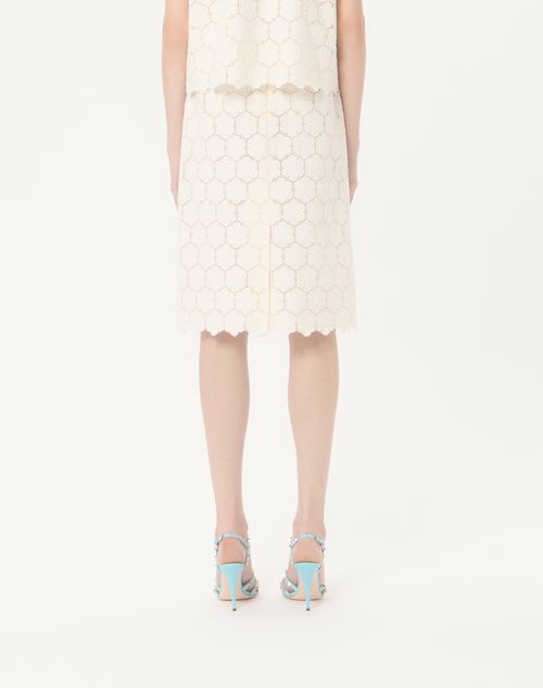 Valentino - Cotton Skirt With Fleurs À Jour - Latte - Woman - Skirts