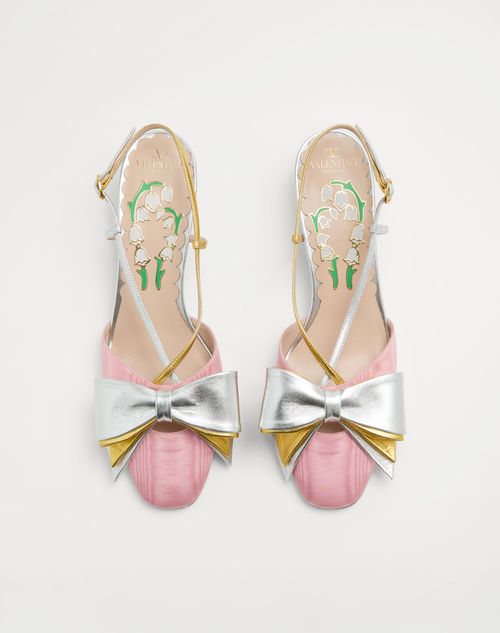 Valentino Garavani - Bowow Slingback Pumps In Moirè Fabric 45mm - Rock Pink/silver/antique Gold - Woman - Pumps