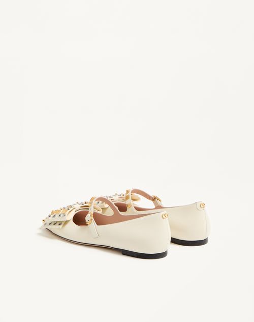 Valentino Garavani - Mary-jane Bowow Ballerina In Kidskin With Studs - Ivory - Woman - Ballerinas