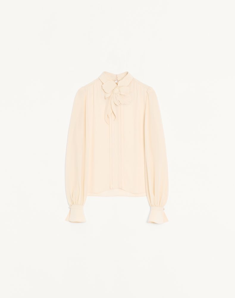 Valentino Women's Vanilla Embroidered Crepe De Chine Top Woman 48