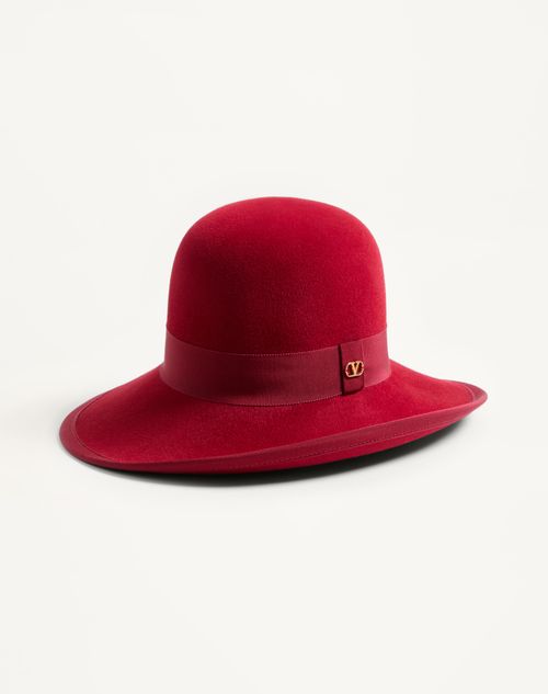 Valentino Garavani - Vlogo Signature Hat In Lapin Fabric - Cherry Red - Woman - Hats And Gloves