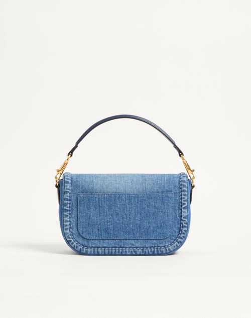 Valentino Garavani - Valentino Garavani Alltime Denim Shoulder Bag With Embroidered Ribbon Strap - Denim/worker - Woman - Shoulder Bags