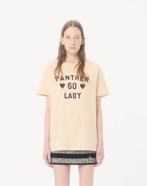 Valentino - Cotton Jersey T-shirt With Panther Lady Print - Birch/black - Woman - T-shirts And Sweatshirts