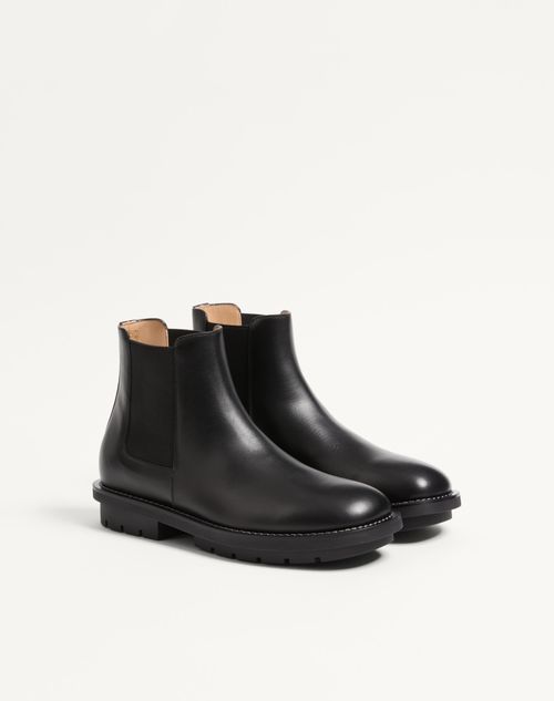 Valentino Garavani - Urbie Calfskin Ankle Boot - Black - Man - Boots