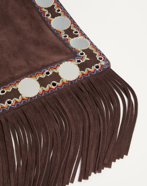 Valentino Garavani - Valentino Garavani Nellcôte Suede Shoulder Bag With Fringes - Multicolour/testa Di Moro - Man - Shoulder Bags