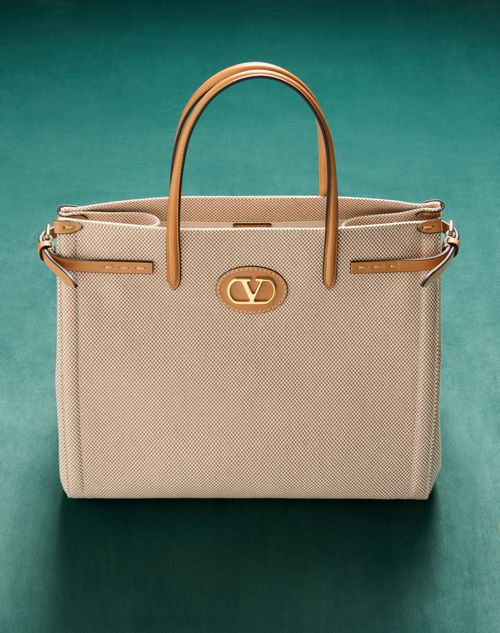 Valentino Garavani - Valentino Garavani Antibes Medium Canvas Shopping Bag - Natural/tobacco - Woman - Totes