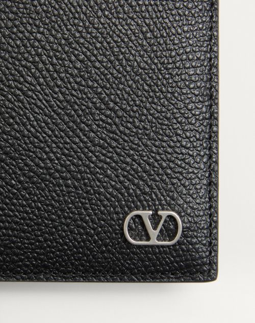 Valentino Garavani - Valentino Garavani Vlogo Signature Grainy Calfskin Wallet - Black - Man - Wallets And Small Leather Goods