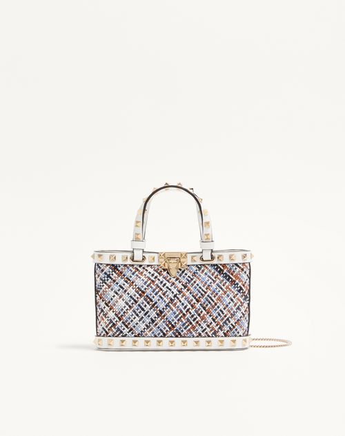 Valentino Garavani - Valentino Garavani Rockstud Mini Shopping Bag In Woven Fabric - White/multicolor - Woman - Totes