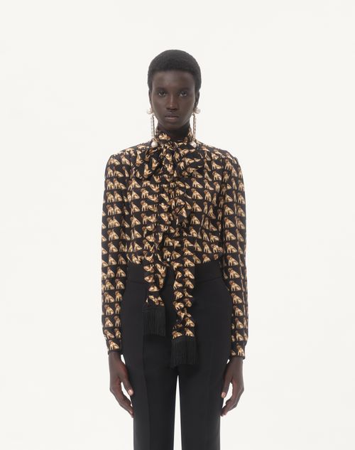 Valentino - Crepe De Chine Shirt With Petit Charles Print - Black/multicolour - Woman - Shirts & Tops