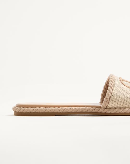 Valentino Garavani - Vlogo Torchon Slide Sandal In Linen Canvas - Ecru - Woman - Slides And Thongs