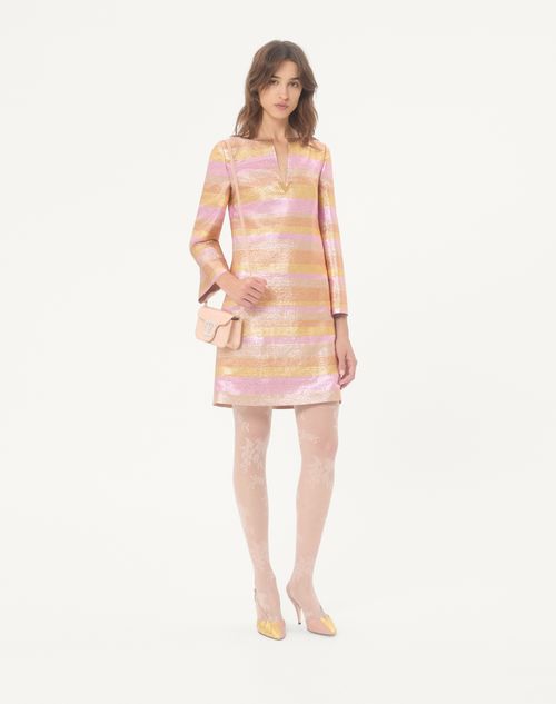 Valentino - Short Dress In Lurex Lumiere Nocturne Barré - Rose Gold - Woman - Dresses