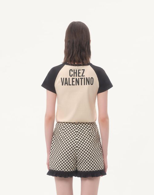 Valentino - Cotton T-shirt With Chez Valentino Print - Birch/black - Woman - Tshirts And Sweatshirts