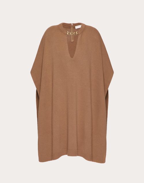 Valentino Vlogo Chain Cape In Cashmere Wool Woman Camel Xs