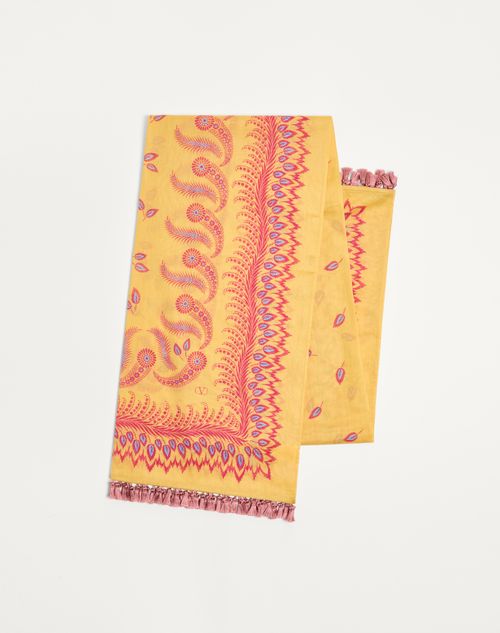 Valentino Garavani Escape Pareo In Cotton And Silk With Degradé Feather Print Woman Multicolour Uni