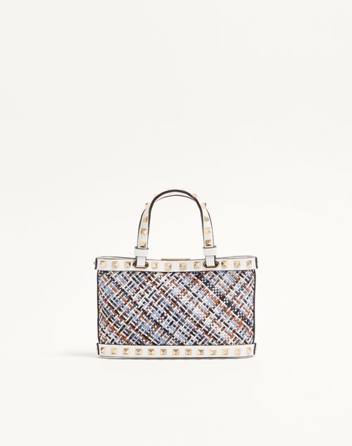 Valentino Garavani - Valentino Garavani Rockstud Mini Shopping Bag In Woven Fabric - White/multicolor - Woman - Totes