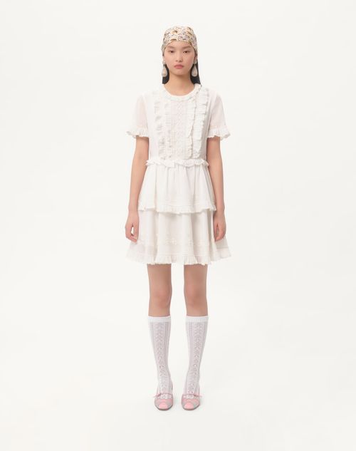 Valentino - Robe Courte Brodée En Organza - Gardénia - Femme - Robes