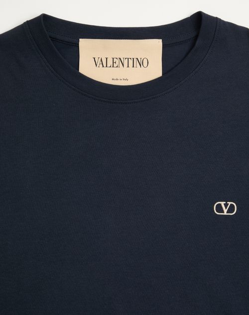 Valentino - Valentino Cotton T-shirt With Vlogo Embroidery - Navy - Man - T-shirts And Sweatshirts