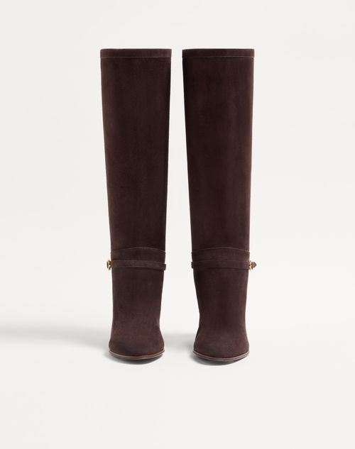 Valentino Garavani - Pattie Crust Leather Boot 75mm - Brown - Woman - Boots
