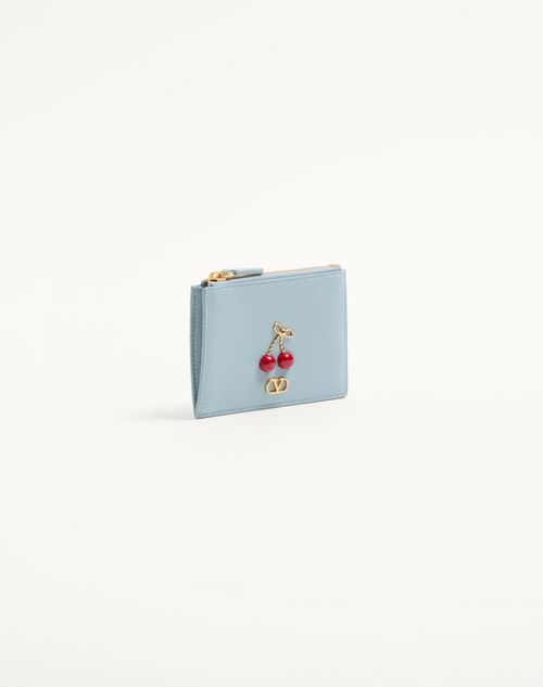 Valentino Garavani - Portacarte Cherryfic In Vitello Granato - Azzurro - Donna - Portafogli E Piccola Pelletteria