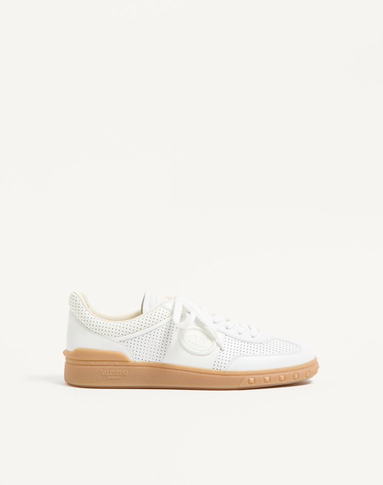 Valentino Garavani Men's White Upvillage Low-Top Perforated Nappa Leather Sneaker Man 45
