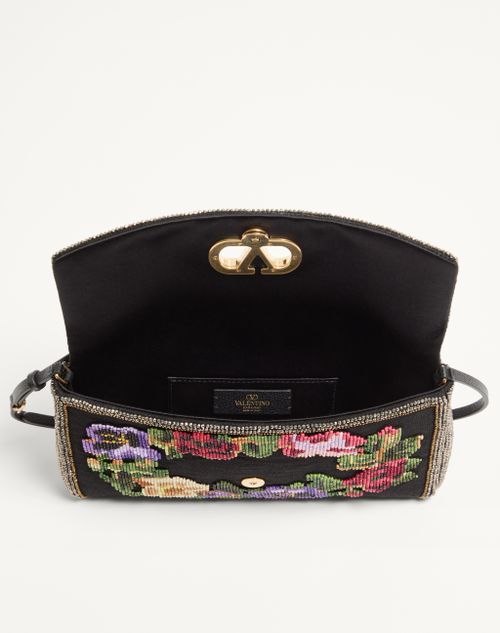 Valentino Garavani - Valentino Garavani Devain Small Embroidered Shoulder Bag - Black/multicolor - Woman - Shoulder Bags