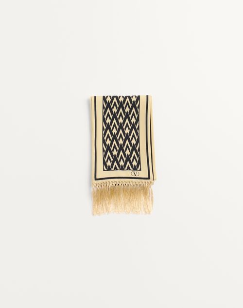 Valentino Garavani - Toute La V Bandeau Scarf In Silk With Fringes - Cream/black - Man - Soft Accessories