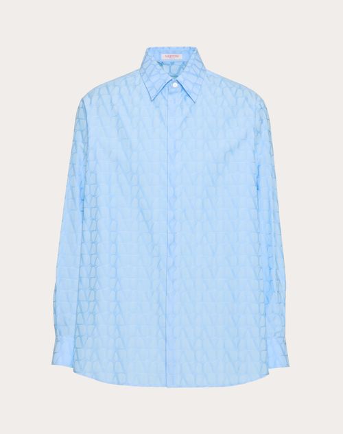 Shop Valentino Cotton Poplin Shirt With Toile Iconographe Pattern In Sky Blue